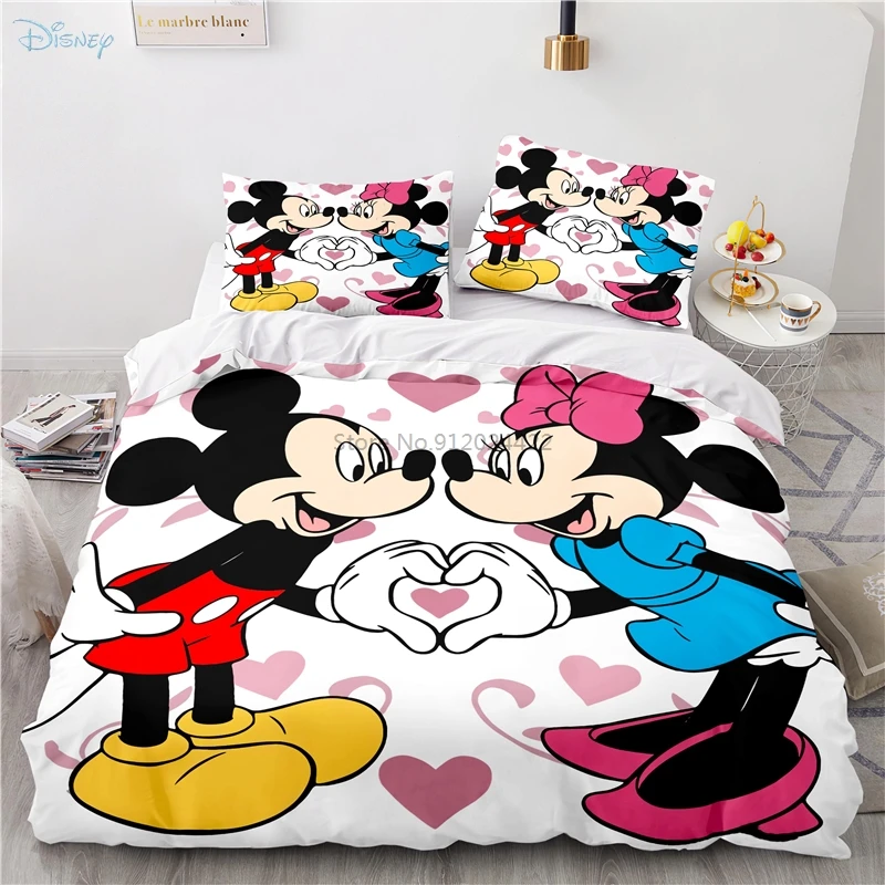 Disney funda nórdica de Mickey y Minnie Mouse niños, juego de ropa de cama con dibujos animados en 3d, doble, Queen y King, decoración de dormitorio|Juegos de ropa de