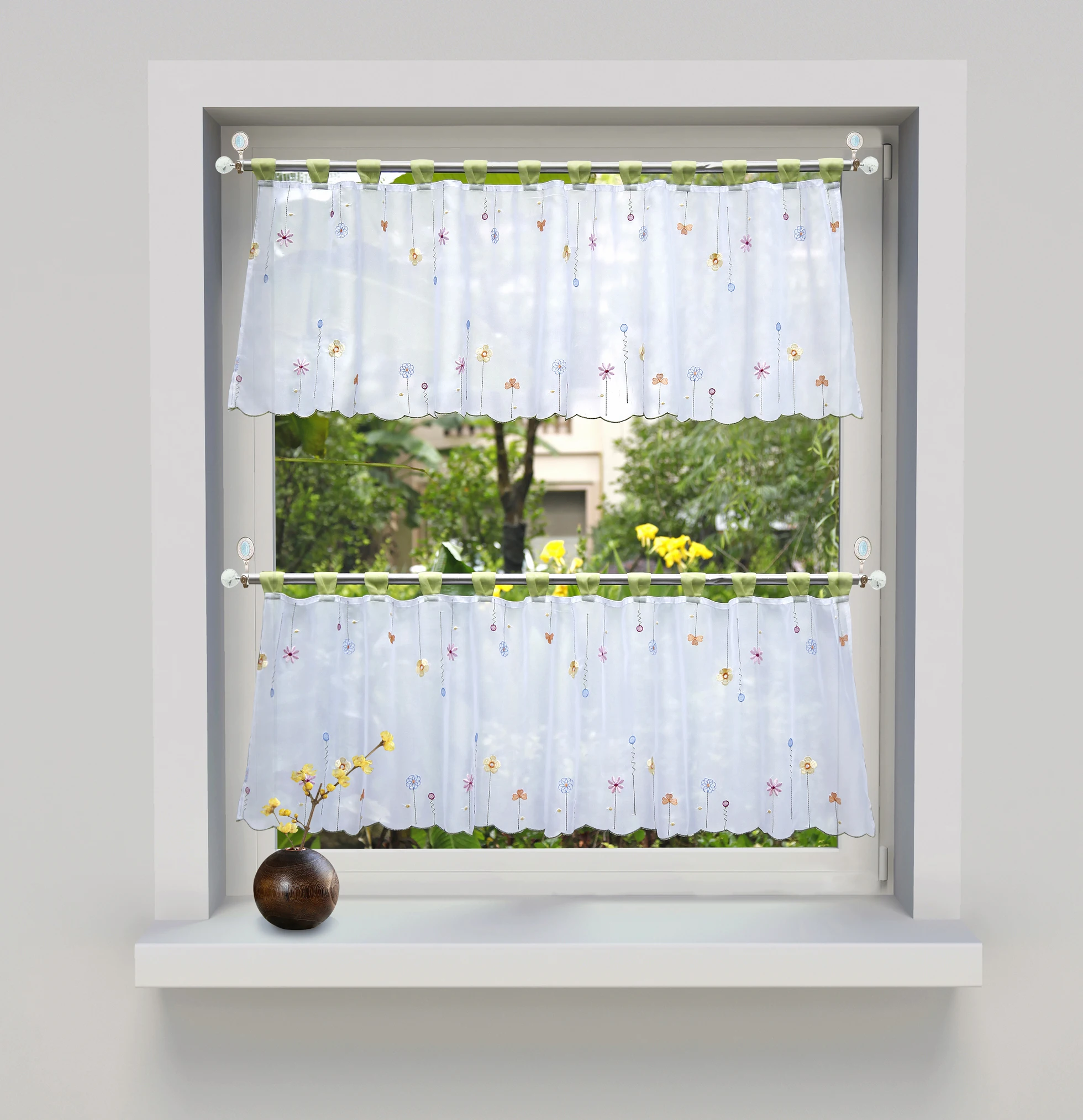 

White Tulle Curtain for Coffee Kitchen Curtain Floral Embroidered Polyester / Cotton Christmas Decorations for Home Living Room