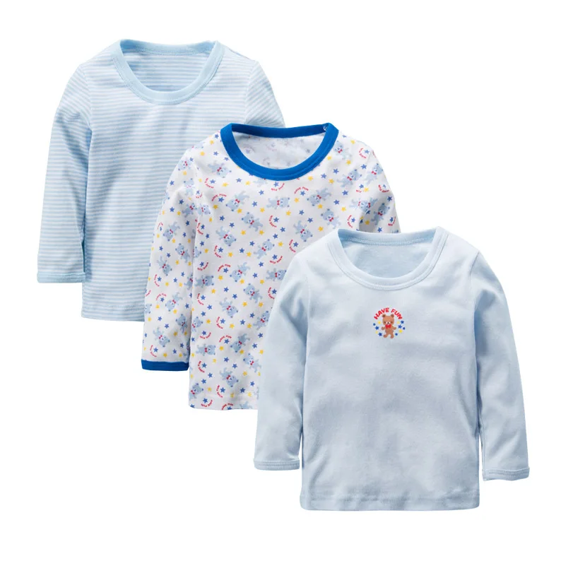 3 Packs Baby Girls T-Shirts Full Sleeve Babies Clothing Cotton Tee Tops Newborn Cartoon Animal Embroidery T-Shirt Boy Clothes