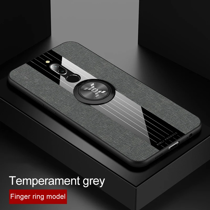 Для Xiaomi Redmi 8 чехол Redmi8 кольцо держатель Ткань Твердый чехол Мягкая Рамка ткань чехол для телефона для Xiaomi Redmi 8A - Цвет: Grey With Ring