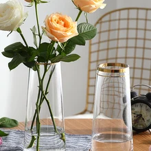 Европейская роскошная Золотая прозрачная стеклянная ваза водная культура роза цветы ваза INS гостиная ваза для украшения интерьера Настольная Ваза