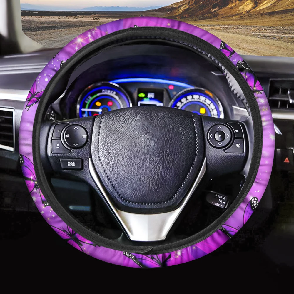 

INSTANTARTS Steering Wheel Cover Cute 3D Butterfly Animal Pink Universal Steering Wheel Cover 15 inch for Women Car Accessories