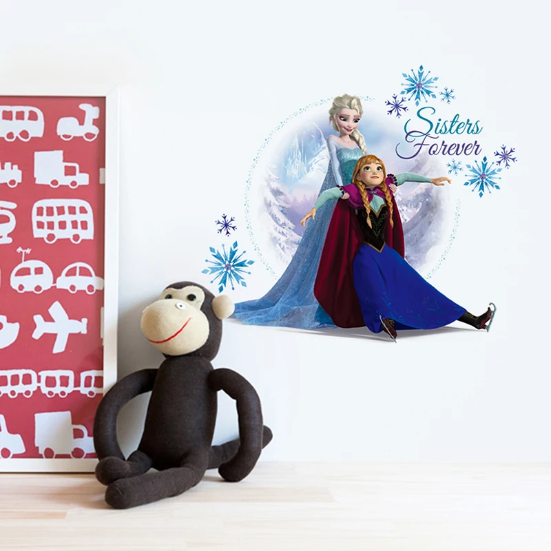 

Disney Frozen Elsa Anna Princess Snowflake Wall Stickers For Home Decor Kids Rooms Wall PVC Art Funny Cartoon Movie Decals