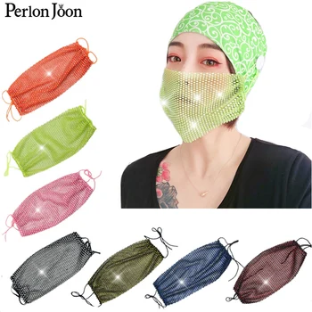 

Various colors glitter Rhinestone mask diamond crytal decoration facemask mesh net yashmak for Wedding Nightclub party show