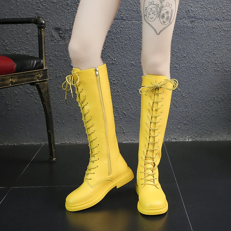 DIJIGIRLS/женские армейские ботинки; цвет желтый, розовый; оранжевые сапоги до колена; женские модные ботинки; цвет черный, белый; осенние женские Ботинки martin
