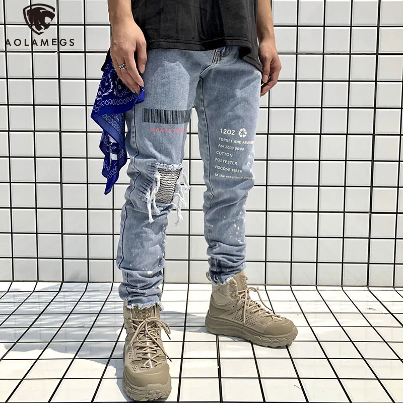 Aolamegs Jeans Men Distressed Broken 