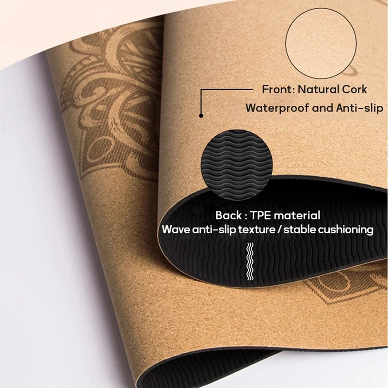 Accept customized 72*24 Inch Natural Cork TPE Yoga Mat Non-slip Pilates 5mm Exercise Mat Fitness Balance Training Mat 4mm