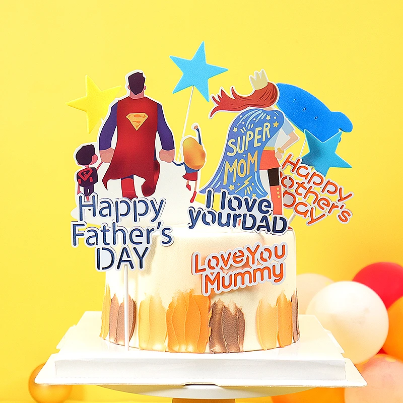 Joyeux Anniversaire Super Maman Et Papa Papier Gateau Topper Pour Mere Et Pere Fete Decorations Fournitures Papa Dessert Decoration Aliexpress