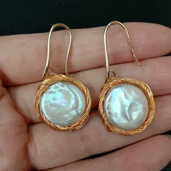 

20MM White Coin Pearl Golden Plated Hook Earrings