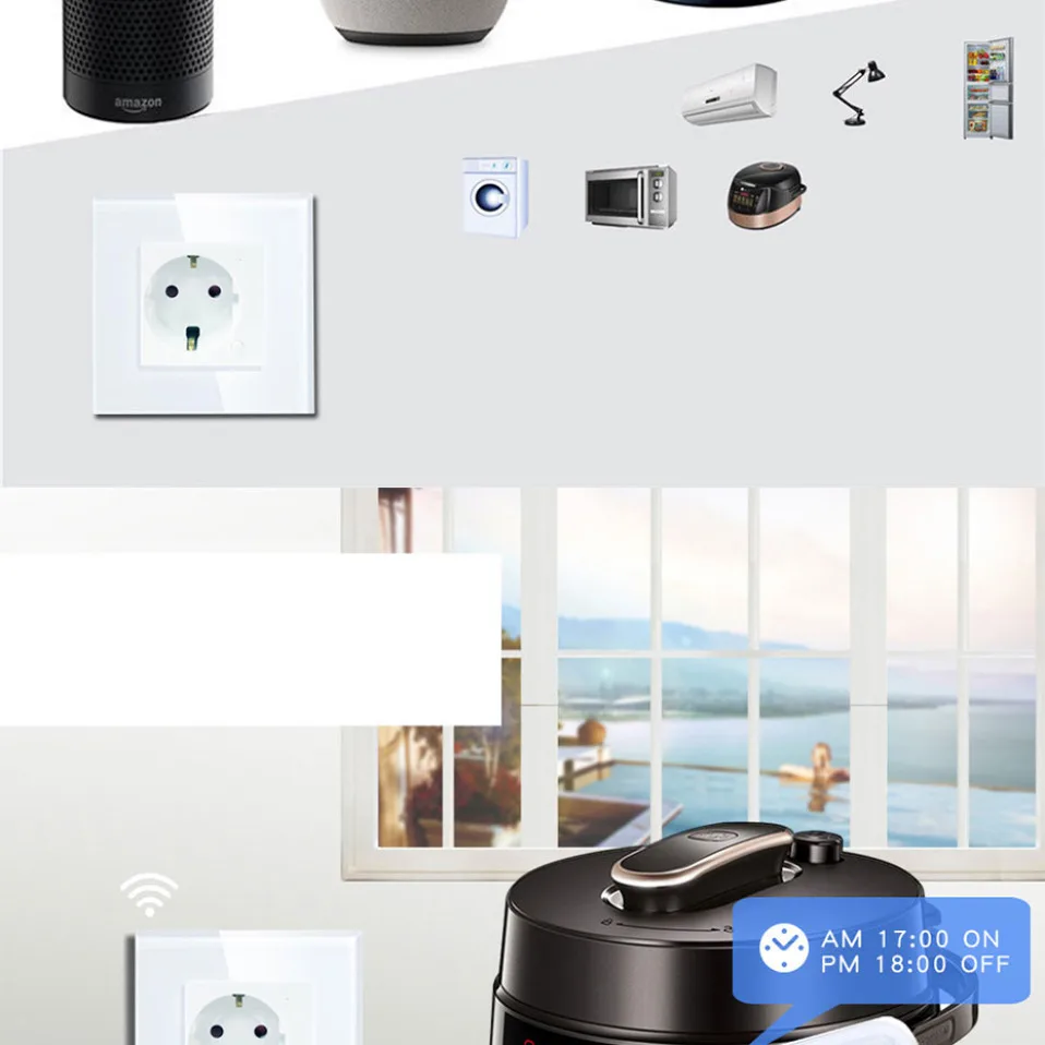 Настенная розетка AVATTO Wi-Fi, стандарт ЕС, голосовой пульт дистанционного управления, розетка, работает с Google Home Alexa IFTTT Tuya, умный дом