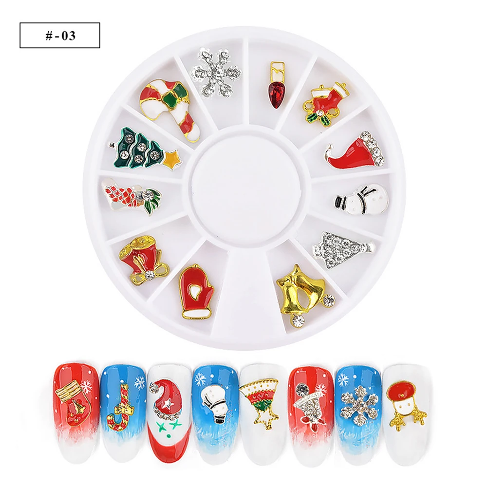 Manicure Christmas Nail Stickers Turntable Snowman Santa Gift 12 Pack Alloy Rhinestones Decorate Your | Красота и здоровье