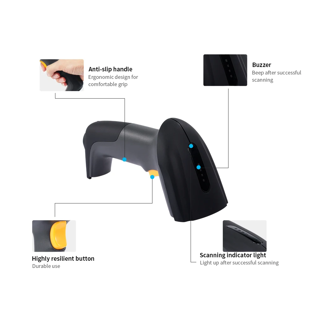 2 4G Wireless Barcode Scanner Wired bar code Scanner Handheld 1D 2D QR AZTEC MAXICODE BarCode 5
