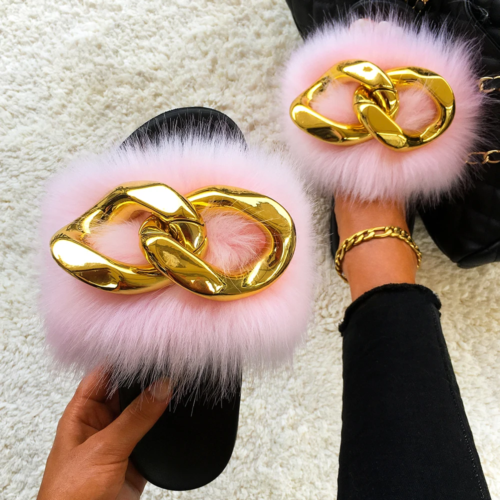 Women's Slippers Summer Sandals Real Fox Fur Slides Fluffy Flip Flops Silk  Furry Fur Slippers Indoor Fashion Shoes Flat Heels - AliExpress