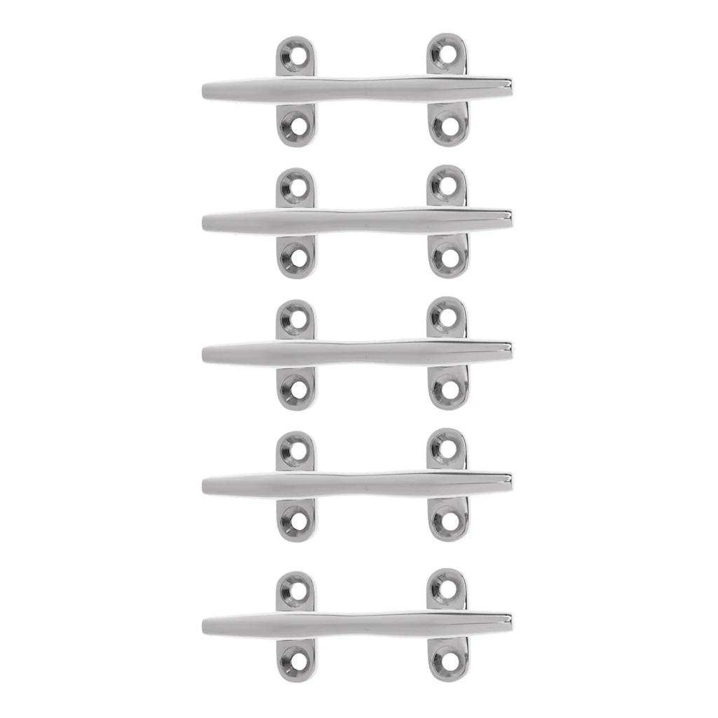 5 x Boat Cleat 4 inch Open Base, Heavy Duty Marine Grade 316 Stainless Steel Mooring Bar Deck Cleats Accessories - 10mm