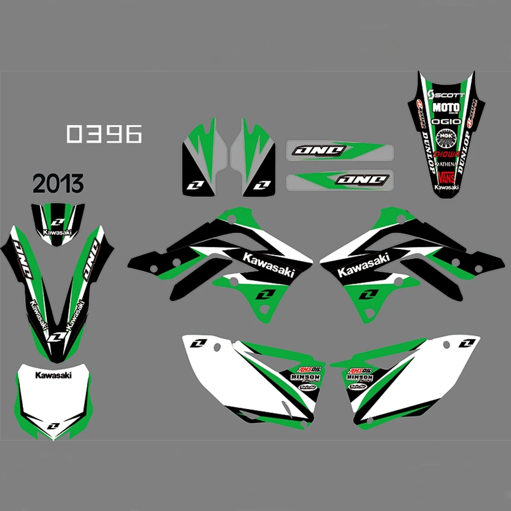 Для KAWASAKI KXF450 2013 Графика наклейки на заказ Номер Наименование лента 3M Полный мотоцикл Фоновые наклейки аксессуары
