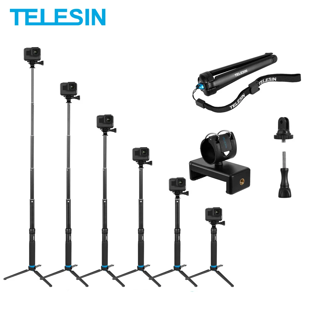 

TELESIN 0.9M Extendable Monopod Aluminum Alloy Selfie Stick Tripod Phone Holder for GoPro Hero 10 9 8 7 6 5 Insta360 Osmo Action