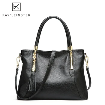 

Genuine Leather Women Tote Handbags Solid Fashion Female Shoulder Bag Designer Tassel Simple Lady Crossbody Bags Bolsa Feminina