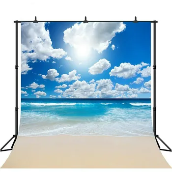 

Sandy Beach Summer Photography Backdrops Blue Sky and Sea Photo Booth Background