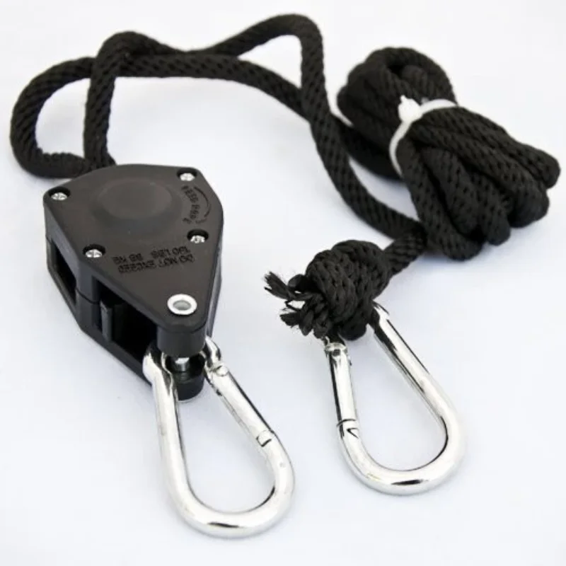 Rove Lachett 1/8 Inch Nylon Rope Lifter Lanyard with Ratchet Adjustable LED Grow Light Reflectors Hanging Pulley Hook Gardening