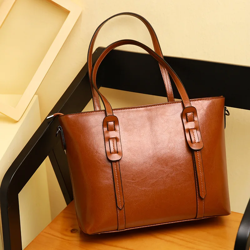 

2019 Spring And Summer New Style Korean-style Trend Cowhide Square Simple WOMEN'S Shoulder Bag Cool Fashion Leather Handbag
