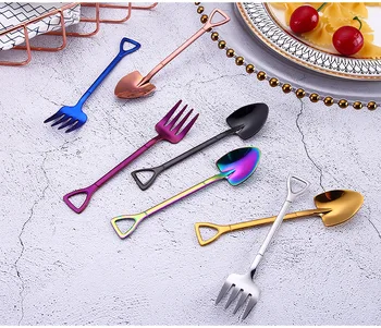 

2pcs set, colorful stainless steel spoon fork set, for cake design shovel, deco spoon fruit salade servies, cute dessert fork