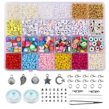 

Seed Beads Set For Bracelets 2021 Letter Smile Beads For Jewelry Making 6mm Flat Round Polymer Clay Spacer Bead Set In Box Trend