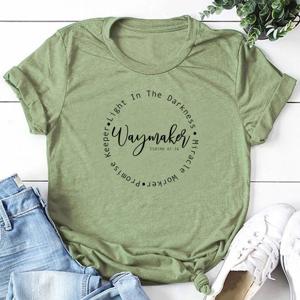Женская футболка с надписью Way Maker Miracle Worker My God летняя из чистого хлопка Прямая