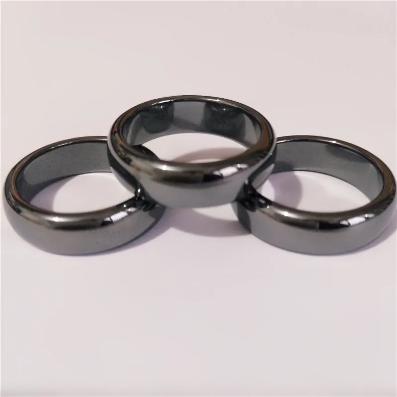 Anillo redondo de hematita para hombre y mujer, 6mm de ancho, tamaño 6 a 12, anillo de dedo de piedra Natural negro, joyería