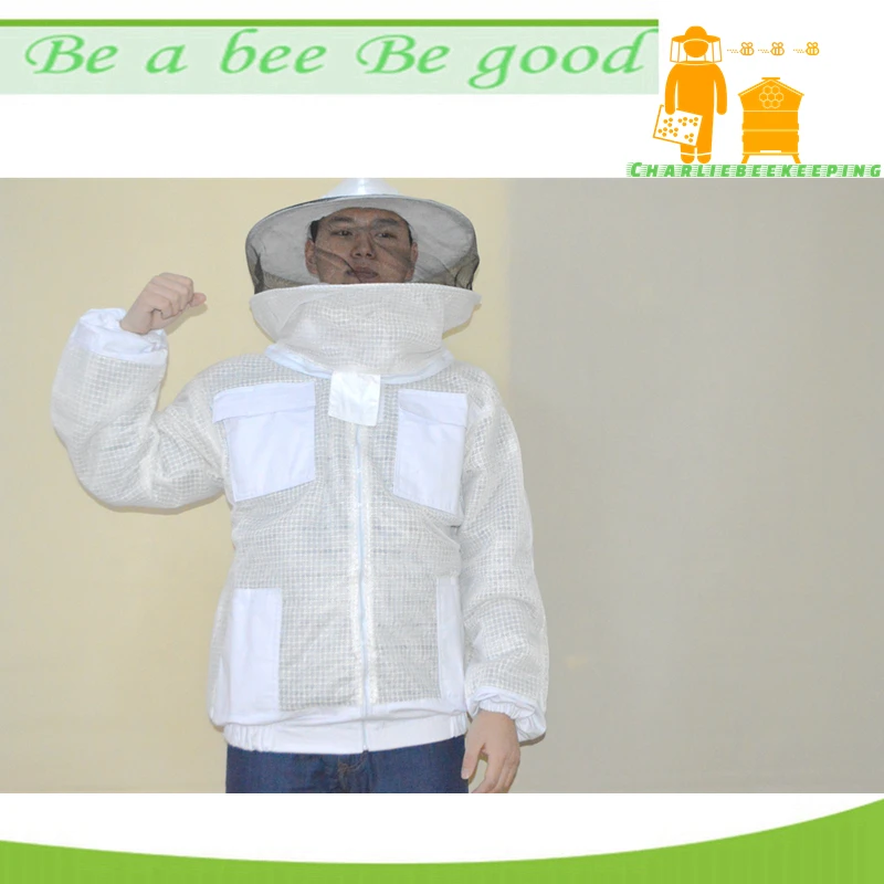 3 Layers Fully Ventilated Beekeeping Jacket with Fir-Against Fencing Veil, Round Veil Triple Layers Vented Beekeeping Jacket