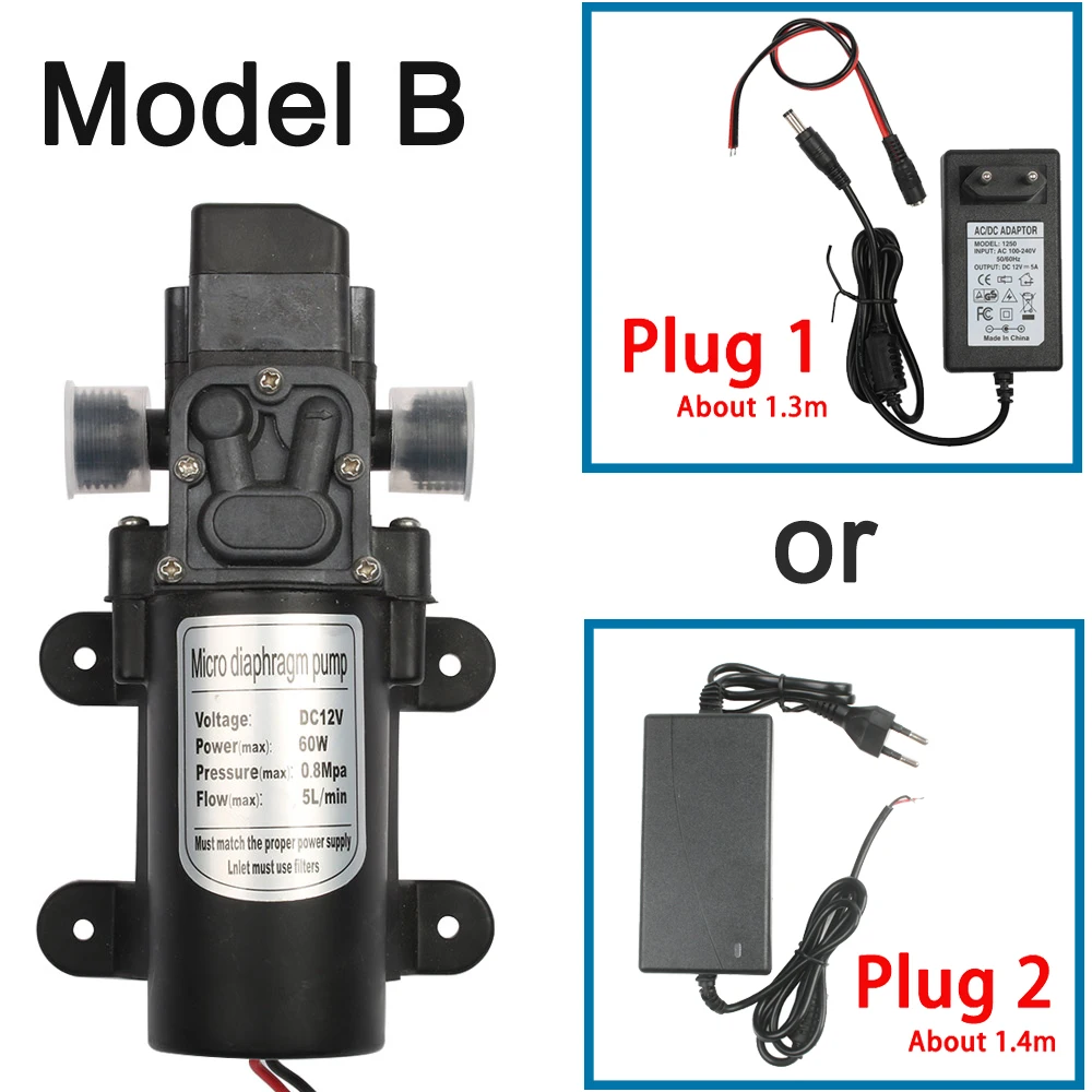 B and adaptor DC 12 В 60 Вт микро электрический мембранный Водяной насос автоматический переключатель 5л/мин высокое давление Автомойка Спрей Водяной насос 0.8мпа 5л/мин - Напряжение: B and adaptor