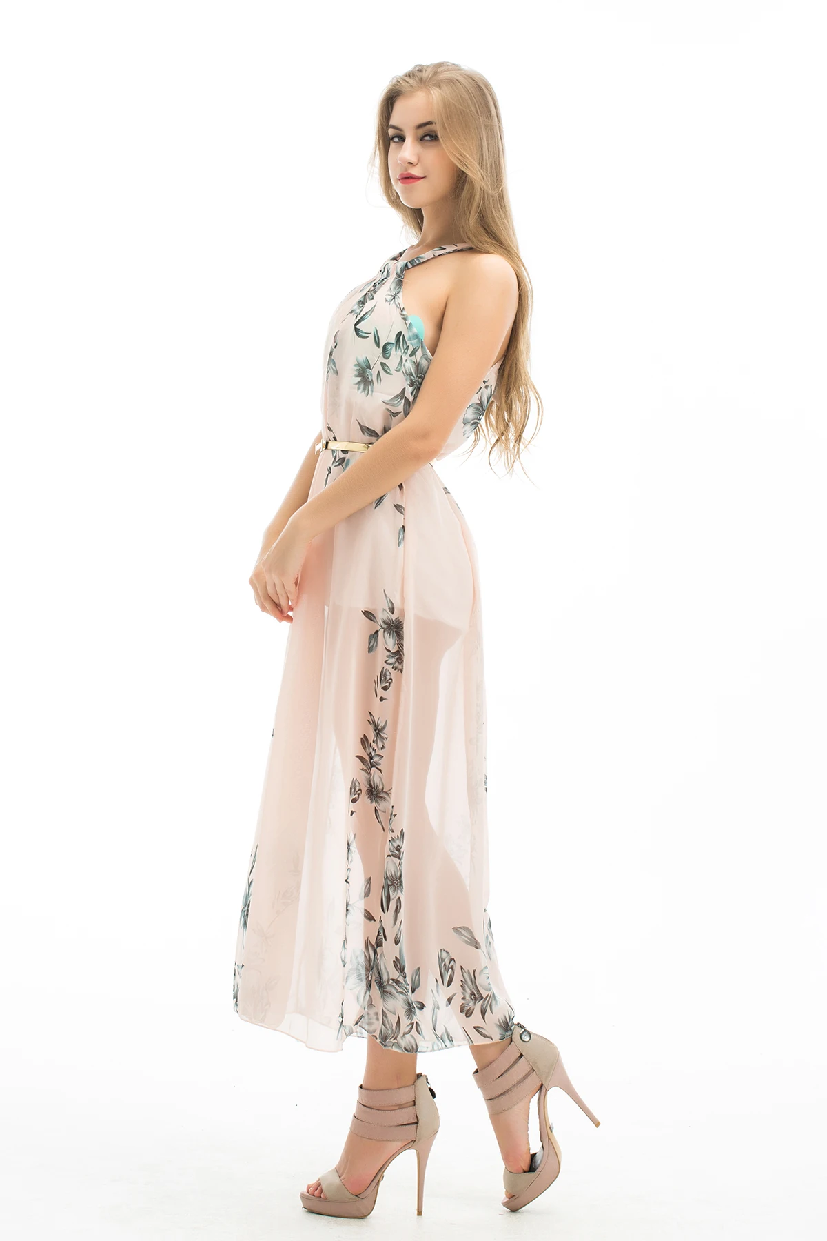 Женское летнее длинное вечернее платье макси без рукавов повседневный шифоновый