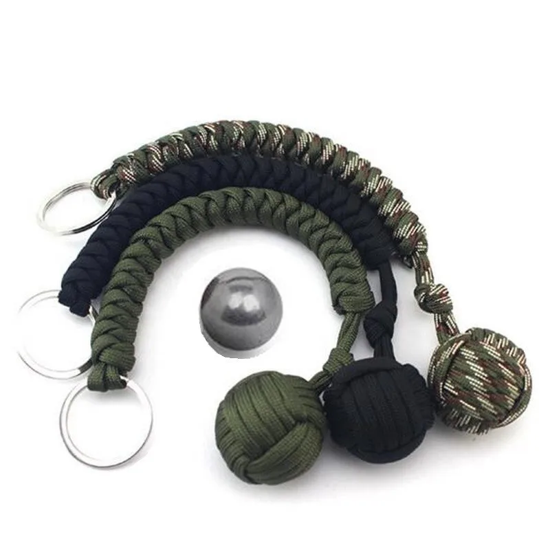 Key chain Outdoor self-defense field emergency survival kit key rings seven-core umbrella hand-woven keychain with steel ball