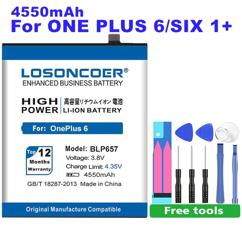 LOSONCOER BLP657 4550 мАч батареи высокой емкости для смартфонов для OnePlus 6 OnePlus шесть 1+ один плюс 6 Батарея