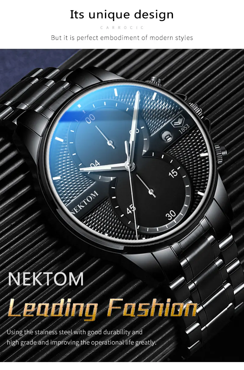 NEKTOM, мужские часы, лучший бренд, роскошные кварцевые часы, мужские, модные, военные, водонепроницаемые, с хронографом, спортивные часы, Saat Relogio Masculino