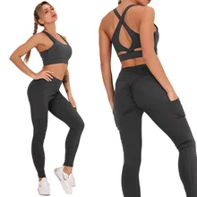 Conjunto esportivo feminino liso duas faces, peças conjunto academia yoga top calça legging treino