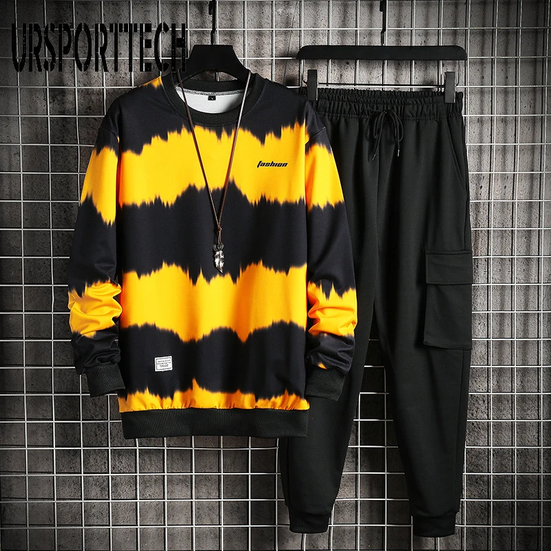 Mens Sets Hoodies Casual Sportswear Sporting New-Fashion Male Patchwork