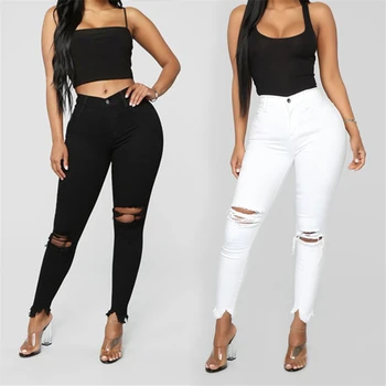 

Fashion USA Women High Waist Hole Casual Pants Female Summer Solid Wrap Hip Full Length Trousers Lady Pencil Bottoms