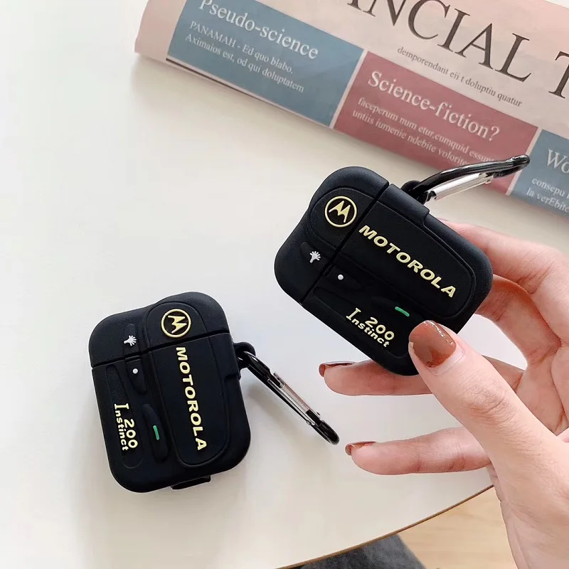 3D Silicone Old School Black Classic Beeper Wireless Bluetooth Earphone Airpods12 3 Charging Box Case Buy One Get Anti-lost Ring |