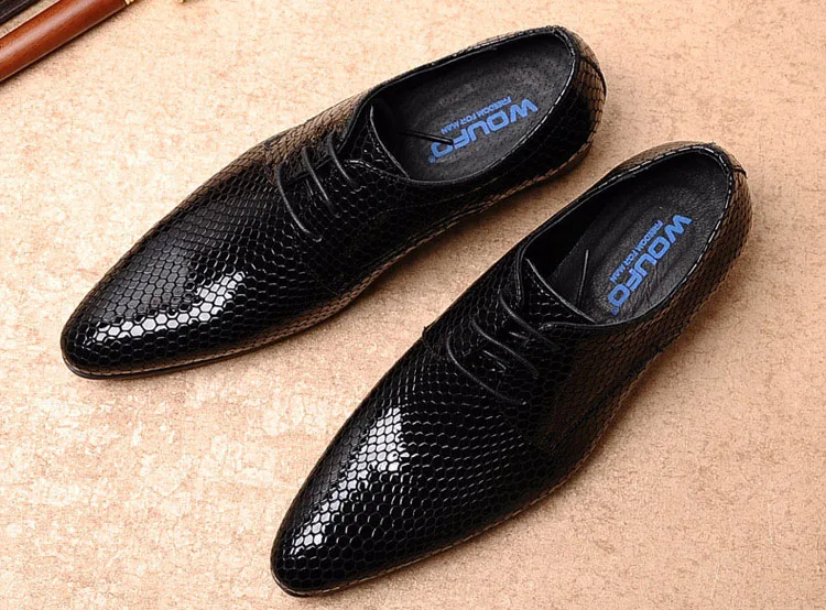 QYFCIOUFU Pointed Toe Oxford Shoes For Men Fashion Lace-up Mens Dress Shoes Snake Pattern Wedding Genuine Leather Formal Shoes