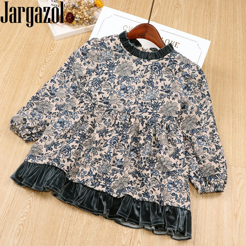 Jargazol/платье для маленьких девочек; зимний флисовый Детский костюм; vestidos с цветочным принтом; осенние вельветовые Детские платья для девочек; наряд
