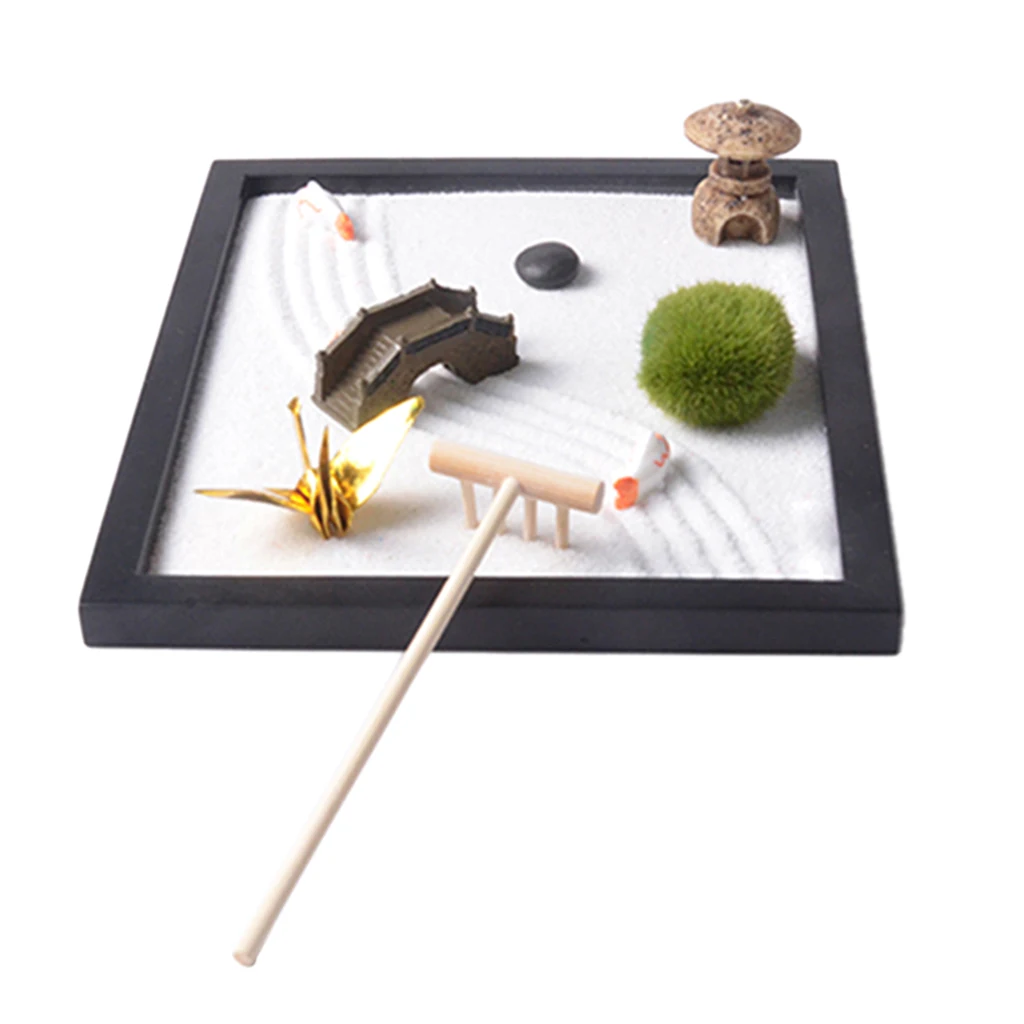 ZEN Garden Kit of Relax Sand Stone Tray Statue Meditation Tabletop Ornament ZEN Garden Kit of Relax Sand Stone Tray Statue Meditation Tabletop Ornament