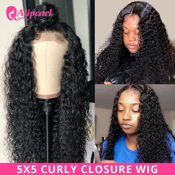 

5x5 Lace Closure Wig Peruvian Curly Human Hair Wigs For Black Women Pre Plucked 180 250 Density Lace Wig AliPearl Hair Wig