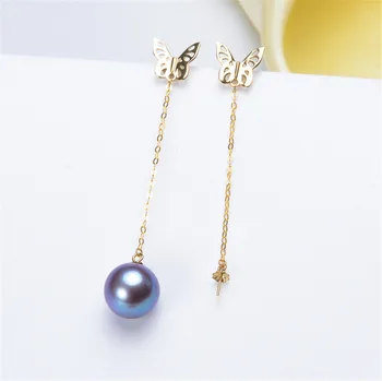 

G18K Gold Earring Hooks with Eyepin Bead Caps, Yellow Karat Gold Solid 18ct oro French Earwire Dangle Pearl Earrings