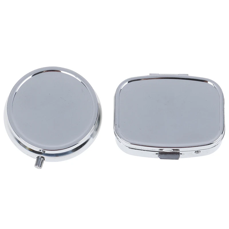 1Pc Small Metal Silver Tablet Pill Box Container Medicine Case Portable Metal Holder Medicine 2 Styles