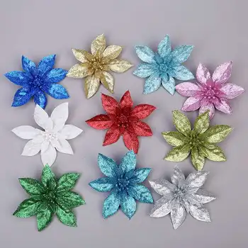 

Christmas Tree Hanging Artificial Flowers Glitter Poinsettia 10PCs Xmas Party Decoration