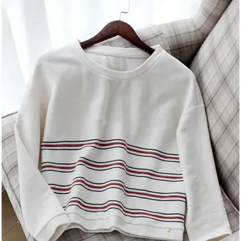 

Spring Summer Women Casual Sweatshirt Long Sleeve Red White / Blue Striped Sweatshirt