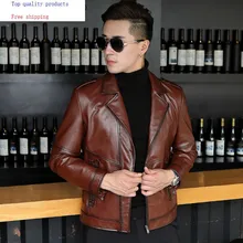 Натуральная кожа, мужская куртка, осень, Воловья кожа, кожаная куртка, мотоциклетная, коровья кожа, куртки, L17-116, KJ3286
