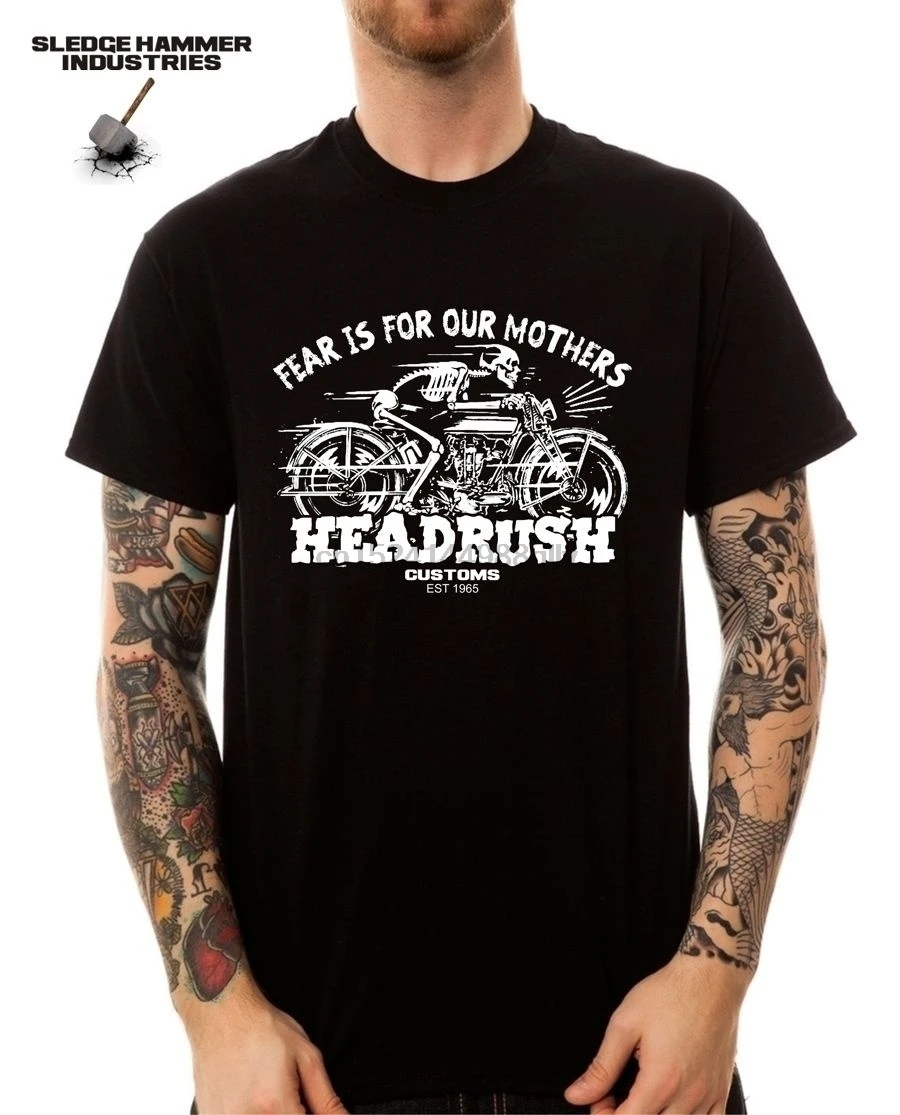 HEADRUSH таможенных мотоцикл мужская футболка | Мужская одежда