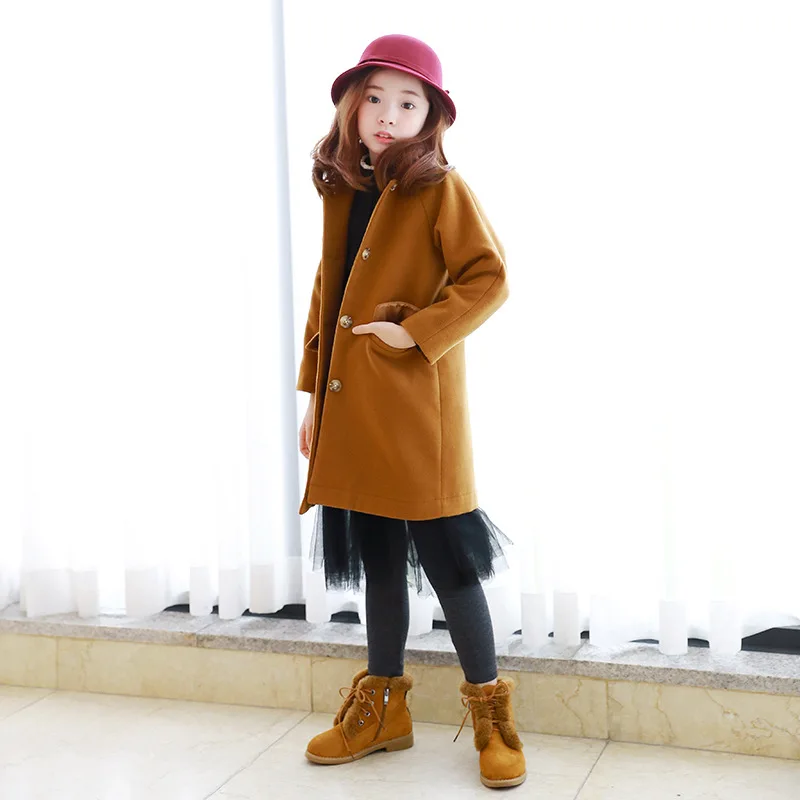 

Girls Woolen Coat 2017 New Style Mid-length Autumn & Winter Big Boy Woolen Jacket Korean-style Childrenswear D072