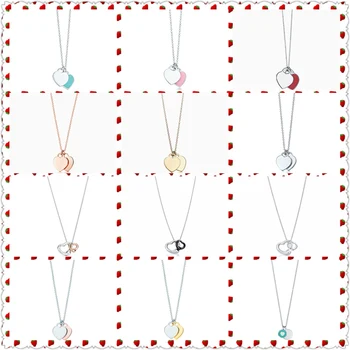 

Original 100% S925 Sterling Silver Double Heart-Shape Pendant Necklace Women Fine Jewelry European And American Style
